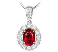 Calefee Collares de rubí creados para mujer, de oro, collares de boda, piedra natal de julio con rubí creado de 1 quilate y diamante creado, cadena ajustable de 40 cm y extensor de 5 cm, Adjustable