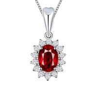 Calefee Collares de rubí creados para mujer, oro blanco, collar de piedra natal de julio con rubí creado de 1 quilate y diamante creado, cadena ajustable de 40 cm y 5 cm de extensión, Adjustable, Oro