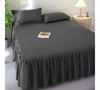 Calefee Faldas de cama de 198 x 218 cm, sábanas de poliéster sólido gris oscuro, protector de colchón de 200 x 220 cm