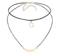Calefee Gargantilla elegante para mujer, cadena doble con colgante de sol y luna, collar de varias capas ajustable 33,7 cm con extensión, 33,7 cm und 7 cm, Oro, No es una piedra preciosa