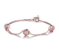 Calefee Pulseras de oro rosa para mujer 750/585/375, pulsera con piedra rubí 0,22 ct 16-18 cm extensión 4 cm forma de farol, pulseras de novia novios, 17cm + 4cm, Oro rosa, Rubí No Gemstone