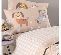 Caleffi Juego completo de sábanas de algodón de cachorros, para cama de plaza y media, color natural para niños