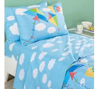 Caleffi Juego de sábanas de algodón Cometas - Medida de una plaza y media - Color azul para niños