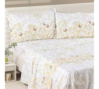 Caleffi Myosotis - Juego de sábanas para cama de matrimonio de algodón y lyocell, sábana encimera de 240 x 280 cm, sábana bajera ajustable de 180 x 200 cm y 2 fundas de almohada de 50 x 80 cm (miel)