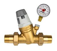Caleffi Reductor de presión de agua 3/4 pulgadas DN20 reductor de presión para agua con cartucho intercambiable y manómetro, válvula reductora de presión, regulador de presión 535051, latón