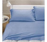 Caleffi Sábanas 100% Algodón - Superiores Suaves y Transpirables - Elegante para Cama - Medidas 90x190, 135x190, 150x190 - 1 Sábana Plana, 1 Funda de Almohada - Azul Claro - Unisex - Talla Twin