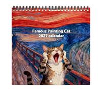 Calendar for Wall Coils, Binding Famous Painting Monthly Schedules | Screaming Cat Animal Calendar 2027 for Appointment Office Home Decor Living Room Dorm Classroom