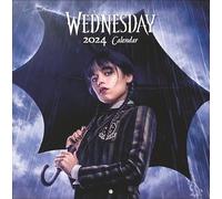 Calendario 2024 de Wednesday, calendario de pared con fotos de la popular serie Netflix. Wednesday de Addams Family y otros personajes icónicos en el calendario de imágenes, con mucho espacio para