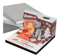 Calendario 2025 - Bloc de notas 3D, pieza de tiempo de oso de Navidad, notas adhesivas 2025 con luces LED, decoración de escritorio de arte tallado en papel