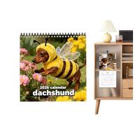Calendario 2026 - Agenda canina con organizador y planificador - Calendario de pared Dachshund 2026, para casa, oficina, cocina, sala de estar, reunión dormitorio escuela
