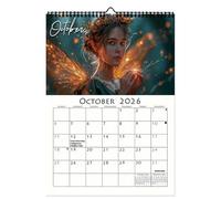 Calendario 2026 | Agenda y planificador mensual de tema de las hadas - Organizador de pared - para dormitorio, escuela, viaje, oficina, apartamento hotel