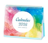 Calendario 2026 - Calendario de escritorio 2026 Reino Unido, calendario de 12 meses de enero de 2026 a diciembre de 2026, 10 x 8.3 pulgadas, páginas de notas, tinta de acuarela arcoíris