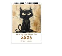 Calendario 2026 Calendario de pared con gato que toca la guitarra, tema mascota, 12 diseños diferentes, 1 ud Calendario familiar 2026