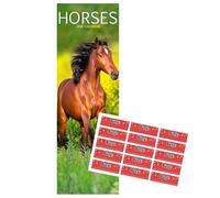 Calendario 2026 con diseño de caballos delgados para raza de perro, 12 meses, con pegatinas de organización