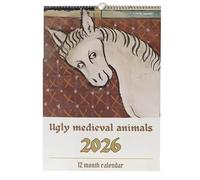 Calendario 2026 de animales medievales feos, divertido calendario 2026 para amantes del diseño medieval único, calendario de pared de animales medievales extraños para arte de pared y humor de broma
