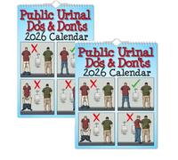 Calendario 2026 de lo que se debe y no se debe hacer en el orinal público, calendario de humor hilarante para chicos, planificador funcional con ilustraciones de etiqueta de baño (2pcs)
