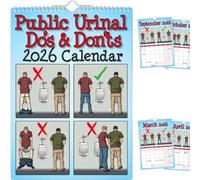 Calendario 2026 de lo que se debe y no se debe hacer en el orinal público, calendario de humor hilarante para chicos, planificador funcional con ilustraciones de etiqueta de baño (1pcs)