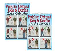 Calendario 2026 de lo que se debe y no se debe hacer en el orinal público, calendario de oficina de comedia, planificador humorístico de 12 meses, cuadrículas grandes para citas (2Pcs)