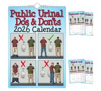 Calendario 2026 de lo que se debe y no se debe hacer en el orinal público, calendario de pared con información sobre el orinal público, con divertidas ilustraciones de modales en el baño