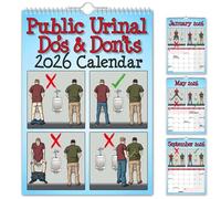 Calendario 2026 de lo que se debe y no se debe hacer en el urinario público, plan de 12 meses con imágenes humorísticas de etiqueta de baño, horarios divertidos para uso en el (1pc)