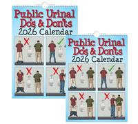 Calendario 2026 de lo que se debe y no se debe hacer en el urinario público, plan de 12 meses con imágenes humorísticas de etiqueta de baño, horarios divertidos para uso en el (2pcs)