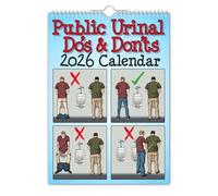 Calendario 2026 de lo que se debe y no se debe hacer en el urinario público, planificador funcional encuadernado en espiral con ilustraciones de etiqueta de baño relacionadas (1PCS)