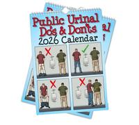 Calendario 2026 de lo que se debe y no se debe hacer en urinarios públicos, planificador funcional de espiral con ilustraciones de protocolo para el baño, calendarios de bromas divertidas (2pcs)