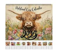 Calendario 2026 de vaca de tierras altas, planificador mensual, decoración artística de pared con papel grueso y resistente, calendario de granja de vacas escocesas para decoración del hogar, regalo