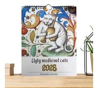 Calendario 2026: Gatos Medievales Y Lindos | Extraño Calendario De Pared De Papel De Enero A Diciembre, Calendario Anual Para Colgar, Recordatorio Para El Uso Diario En