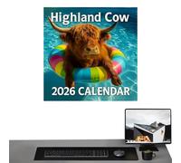 Calendario 2026 - Paper, 11,22 x 8,27 in Cow Wall Calendar Monthly Planner Stylish Organizer | Home Office School Decor Efficient Scheduling Tool, Highland Cattle Calendars For Workplace, Classroom