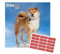 Calendario 2026 Shiba Inu | Calendario cuadrado de pared de raza de perro | 16 meses | con pegatinas de organización