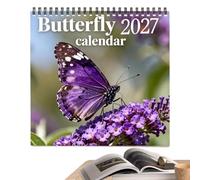 Calendario 2027 con diseño de mariposas estéticas | Calendario anual de 12 meses para organización de programación en casa, oficina, escuela, aula