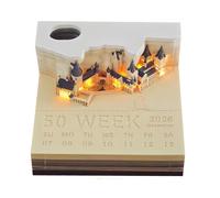 Calendario 3D 2026, calendario de piezas de tiempo, diseño de castillo 3D, bloc de notas artísticas con diseño de luces, notas no pegajosas, calendarios de arte de papel para decoración de escritorio