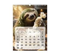 Calendario animal 2026 - Planificador mensual con 12 perezosos sobre esquís | Lindo calendario decorativo, 21 x 28 cm, para el hogar, oficina, dormitorio, salón, escuela, habitación infantil, espacio