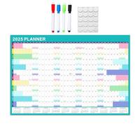 Calendario anual 2025 con marcador borrable y calcomanías adhesivas, calendario de pared de 90 x 60 cm, planificador anual