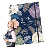 Calendario | Cuaderno escolar - Diario grueso A5 diseño floral Bloc de notas inglés julio 2025 - junio 2026 para bocetos, diario de viñetas, toma de notas, derecho universitario, trabajo investigación