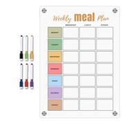 Calendario de Alimentos - Planificador de con 6 rotuladores de Colores, planificador magnético de refrigerador, planificador semanal acrílico, Calendario de magnético borrable