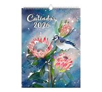 Calendario de aves 2026, calendario de pared y pájaros de 12 meses, colección de la naturaleza para el hogar, oficina, organización de apartamento, dormitorio, salón, cocina, estudio