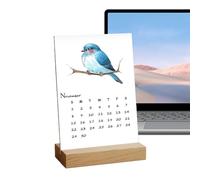 Calendario de Aves 2026,Planificador Mensual Vertical Acuarela - con Soporte de Madera Mensual Calendario de Escritorio 2026 | Para Organización Programación De