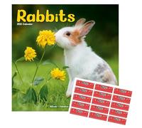 Calendario de conejos 2026 | Calendario de pared cuadrado | 16 meses | con pegatinas de organización