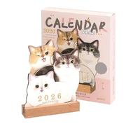 Calendario de escritorio 2026 con diseño de gatos y mascotas, mini calendario abatible con base de madera, planificador mensual multifuncional y bloc de notas, regalos para amantes de cachorros y