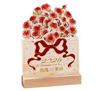 Calendario de escritorio 3D 2026 - Diseño minimalista retro de rosa con base de madera maciza | Planificador mensual vintage para oficina, escuela o casa | Regalo creativo para tallado en papel para