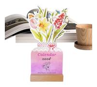 Calendario de escritorio de flores 2026 | Mini calendario de escritorio de flores con base de madera, planificador decorativo para oficina, escuela, dormitorio, aula, estudio