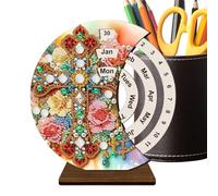 Calendario de escritorio de madera - Kit de arte del calendario perpetuo hecho a mano del Rhinestone 3D,Soporte de escritorio y decoraciones de mesa para estante, aula, hotel, apartamento, dormitorio