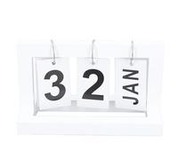 Calendario de escritorio de madera plegable de pie, estilo retro, vintage, de gran tamaño, fácil de leer, meses y fechas, para oficina, hogar, estudio, sala de estar, madera (Blanco)