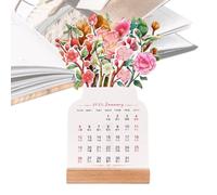 Calendario de escritorio en forma de jarrón - Planificador mensual de ramo estético 2026 | Decoración de escritorio con base de madera con flores, calendari lindo y divertido, planificador práctico p