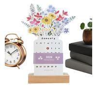Calendario de escritorio floral floreciente 2026 - Mini ramo de diseño de jarrón de página con base de madera | Planificador mensual y hoja de notas para decoración del hogar y la oficina | Calendario