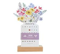 Calendario de escritura con flores 2026 - Mini agenda ramo de flores con base de madera | Diseño de jarrón con páginas abatibles para planificación mensual y notas, decoración del hogar y la oficina