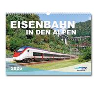 Calendario de ferrocarriles en los Alpes 2026, calendario de pared en formato DIN A3 en formato horizontal, ferrocarriles, tren, tren premium, fotos de regalo para Navidad, calendario mensual, trenes