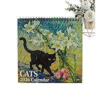 Calendario De Gatos 2026 - Planificador De Enero Y Diciembre, Agenda De 12 Meses Con Diseño De Gatos Divertidos Estilo Van Gogh | Planificador De Pared Con Tema De Gato Para El Hogar, Sala De Estar, S